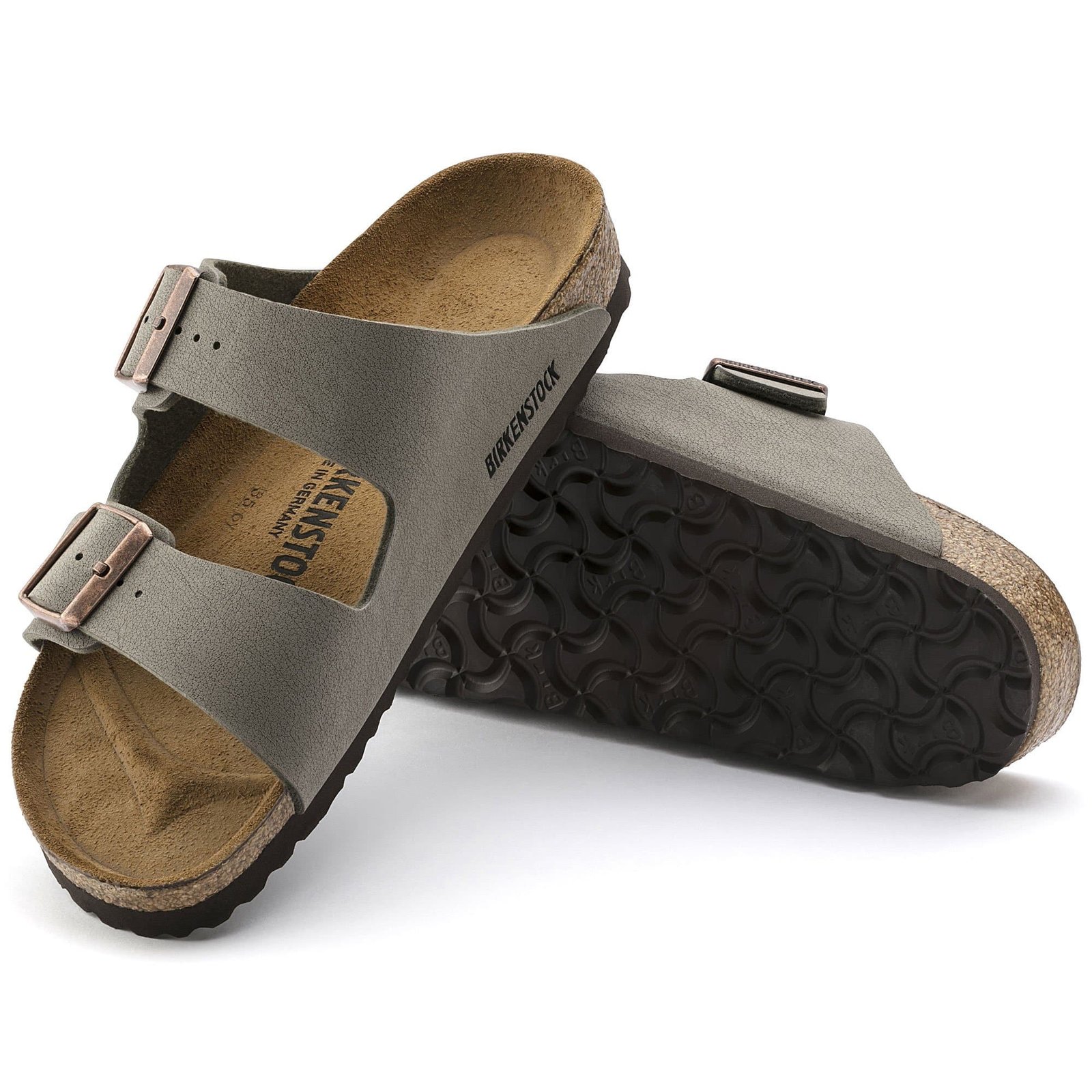 Arizona Birko-Flor Nubuck Brown Two Strap Sandals